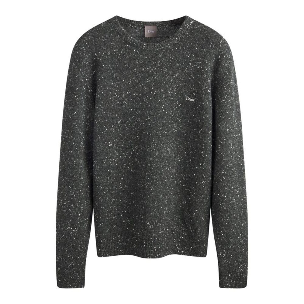 Christian Dior Men Grey Cashmere Knit Sweater With Dior Embroidery